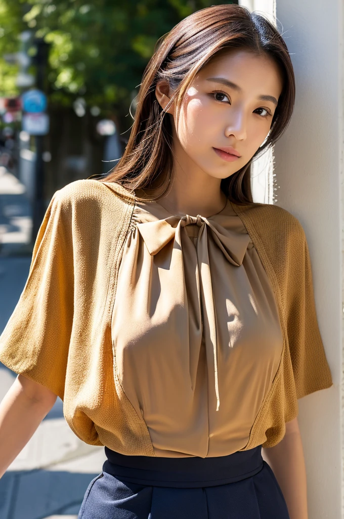 ((Highest quality)), ((masterpiece)), (detailed), Japanese,Beauty,Street Corner,OL,blouse
