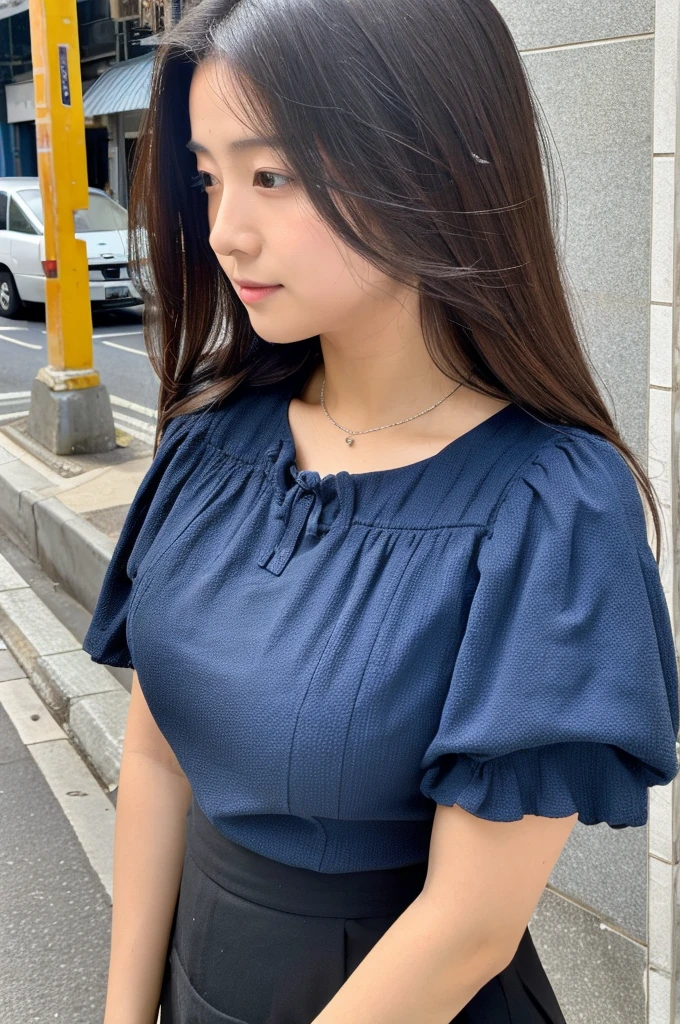 ((Highest quality)), ((masterpiece)), (detailed), Japanese,Beauty,Street Corner,OL,blouse