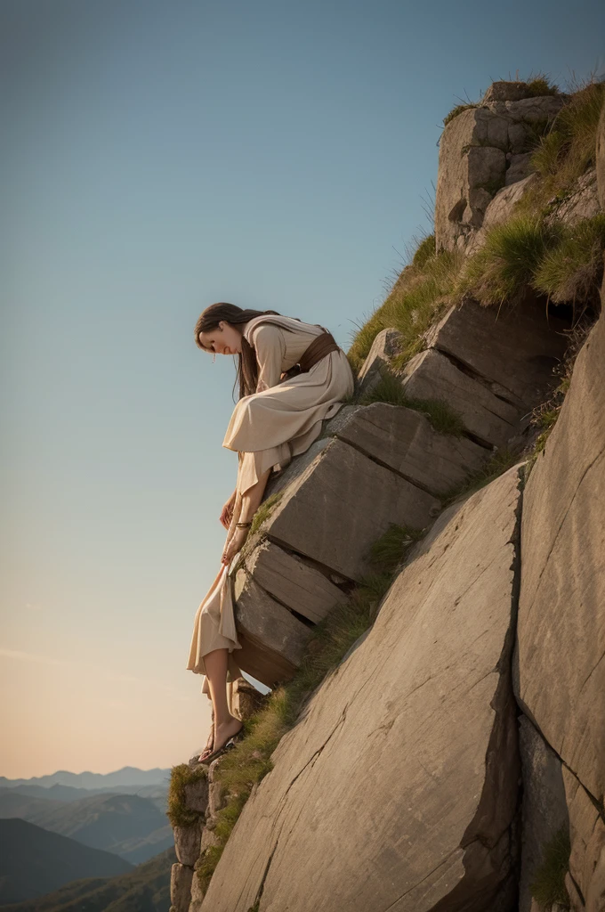 Woman in ancient times leaning on the edge of Jesus