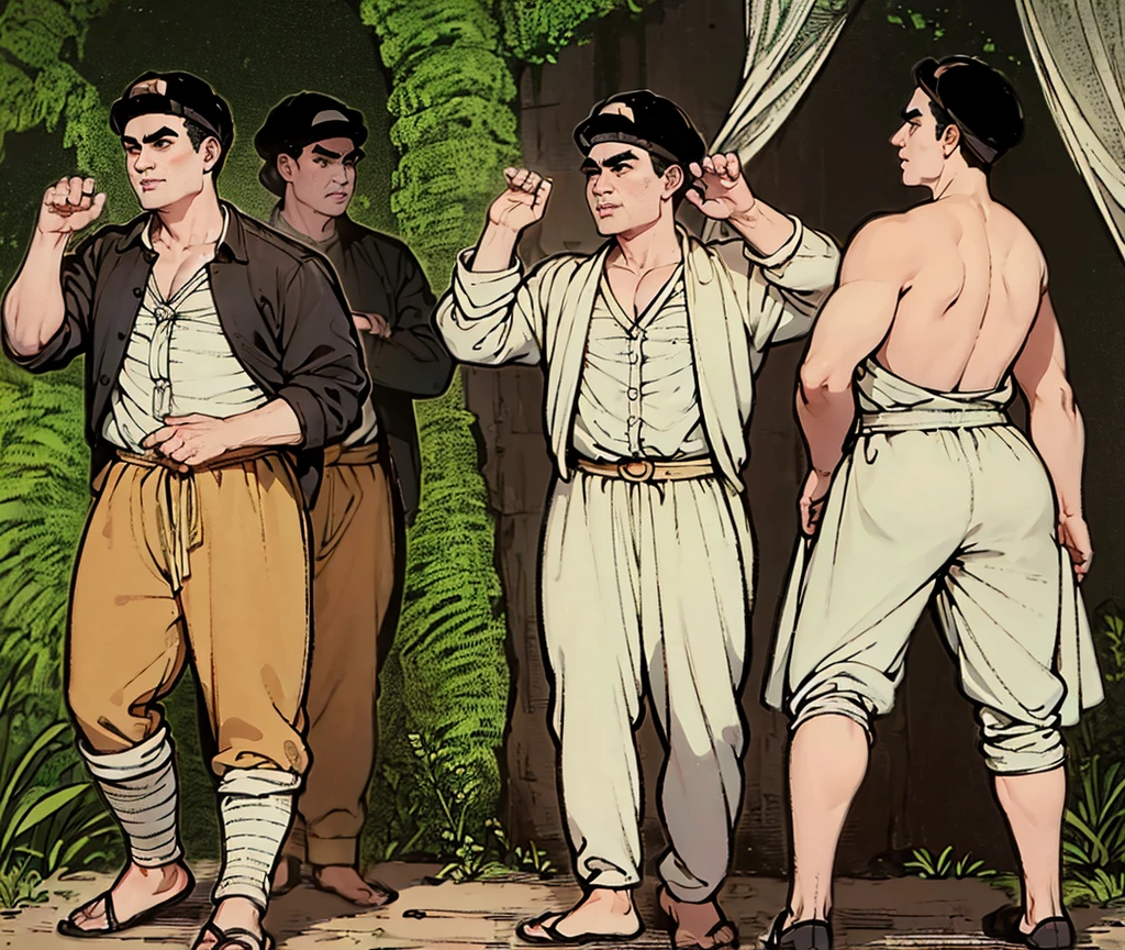 ((((Young Miner)))) (ensuciado of polvo), of (vestimenta ofl viejo oeste) of 1810; (Hoja of estilo of personaje), (views: (Left back), (Frontal), (Rear), (Lateral ofrecha), (above), (below))