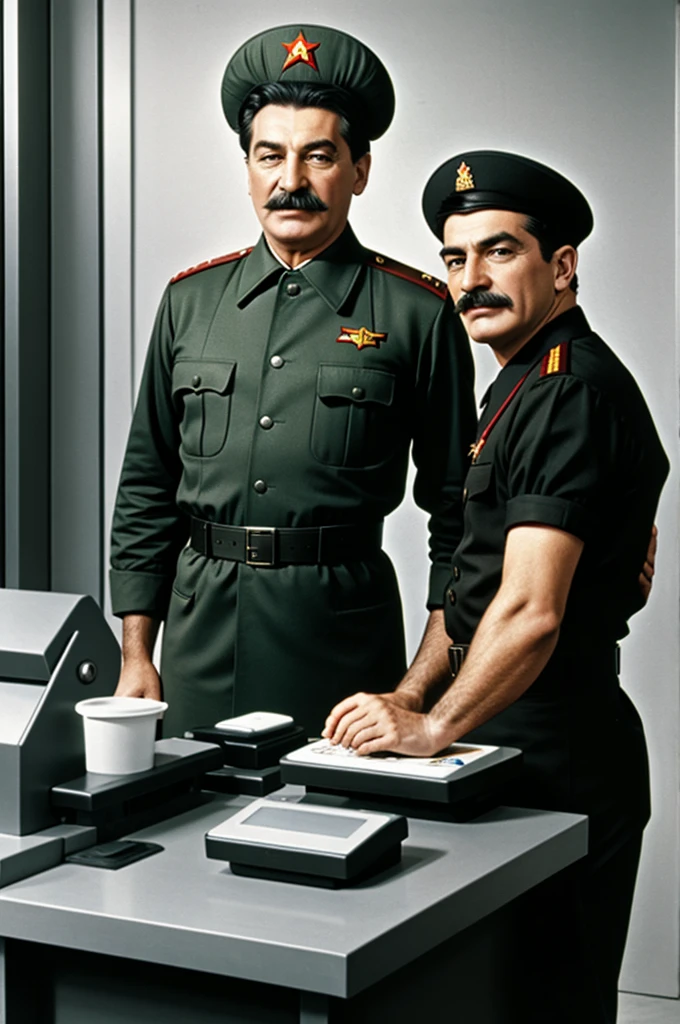 Stalin dressed as a Mac Donald cashier