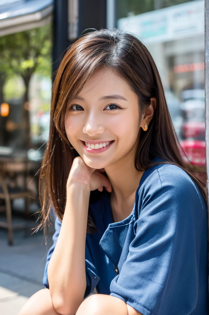 ((Highest quality)), ((masterpiece)), (detailed), Japanese,Beauty,Street Corner,OL,blouse,smile