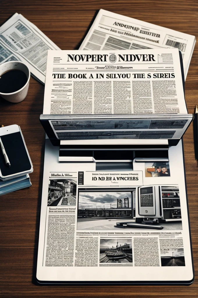 A book, a newspaper and a computer together drawing