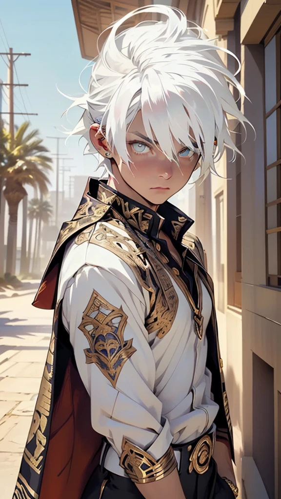 (male warrior) of ancient Egypt,Egyptian (warrior),((((1male,1 male, 1man, 1 man:1.5,man,male,male gender:1.5)))),((((Mature man,50 year old man,adult)))),macho man,
an Egyptian warrior, elegantly dressed in his armor, 40 years old,
The warrior wears imposing metal armor adorned with intricate details, copper armor, shoulder armor, ((on his head he wears an ornate helm)),
((((white hair:1.5))))((well-groomed beard)),
muscled body,
((scar on the eye:1.5)),(((eyes golden:1.3))),intricate eyes,beautiful detailed eyes,symmetrical eyes,symmetrical eyes:1,man chest,(((lustrous skin:1.5,tanned skin,bright skin: 1.5,skin tanned,shiny skin,very shiny skin,shiny body))),perfect face,(detailed face),
opulent,sumptuous,
egyptian accessories,usekh collar,egypt warrior armor,((Egyptian heavy armor)),arabic pants,((bulge in pants)),(((intricate outfit,embroidered outfit,ornate outfit,intricate clothes,embroidered clothes,ornate clothes))),
dynamic pose,looking at viewer,angry ,centered,scale to fit dimensions,Rule of thirds,
outdoors,(egyptian desert,egyptian desert background,pyramids in the background),scenery,extremely scenery,clouds,Egypt style,palms,(sunset, golden hour),
(Glossy Egyptian ornaments),highres,sharp focus,(ultra detailed,extremely detailed),(photorealistic artwork:1.37),(extremely detailed CG unity 8k wallpaper),(((vibrant colors,vibrant theme))),(intricate),(masterpiece),(best quality),artistic photography,(photography taken by sldr),(intricate background),perfect rendered face,perfect face details,realistic face,photo realistic,((intricate detail)),(((realism))),