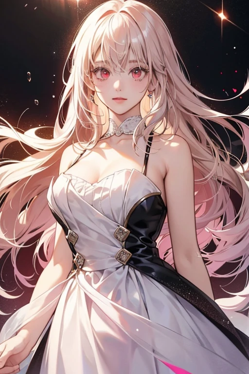 she has light-colored hair and red eyes, with dark blond hair. Her hair varies between platinum blond, white, or silver, while her eyes have also been depicted as pink or a dark red hue. SPARKLE; GLITTER