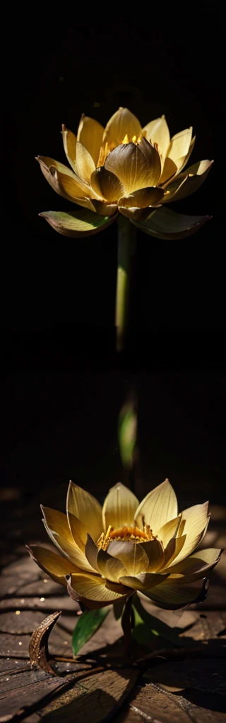 (masterpiece, best quality, 8k, sharp focus, depth of field, best shadows, golden lotus, black background, continue draw the roots