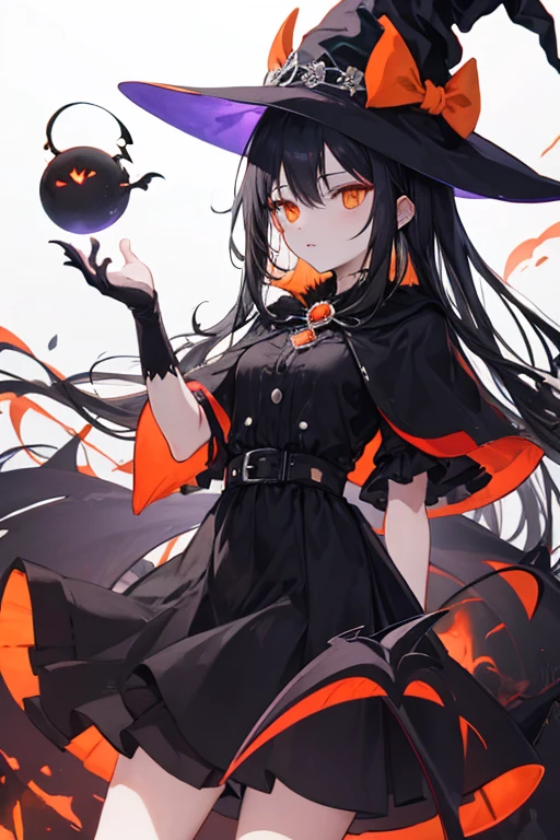 Witch with demon tail, black hair and orange eyes