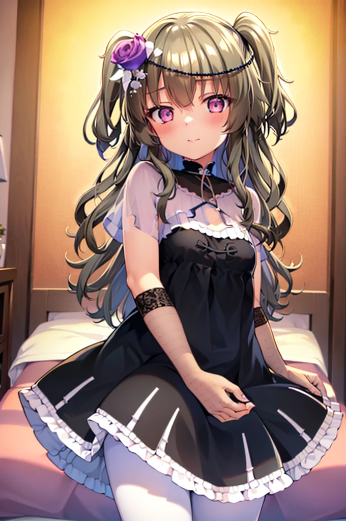 Himari Mei, masterpiece, loli, cute, flat chest, Selfie, black dress, head tilt, in princess style bedroom, incoming kiss, spread legs wide, showing off black panties, nsfw