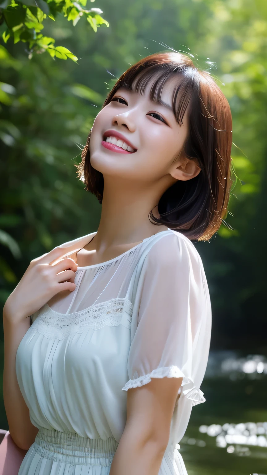 (((A beautiful woman standing in a windy park:1.3))),(Hair blowing in the strong wind:1.3),(Shirt fluttering in the strong wind:1.3),(Skirt fluttering in strong wind:1.3),(Hands holding down the flipped up skirt:1.3),Off the shoulder,White shirt,Looking at the audience,whole body,From above,look up,Beautiful Hands,(Reddish brown wet shiny short messy hair),Blushing cheeks,Pointed red mouth,Big Breasts,Accentuate your breasts,Perfect body curves,Beautiful clavicle,((Expressing happiness through facial expressions:1.3))),Nice face,
Detailed clothing features,Detailed hair features,Detailed facial features,Looking at the camera,,(Dynamic and sexy pose),Cinematic Light,(Highest quality,Written boundary depth,Intricate details,The contrast of light and shadow makes the subject appear three-dimensional,) ,Digital single-lens reflex camera, (Photorealistic),(Picture Mode Ultra HD,)