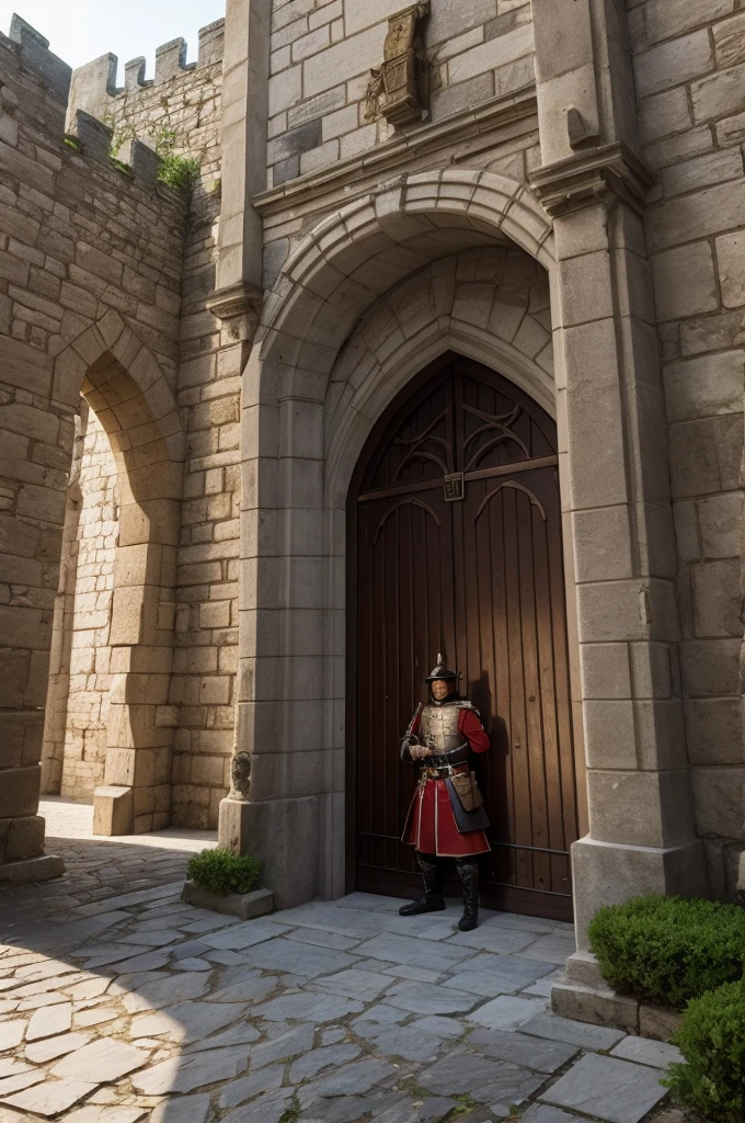 A guard defending the luxurious castle gate