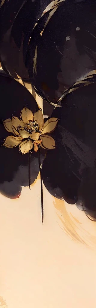 (masterpiece, best quality, 8k, sharp focus, depth of field, best shadows, golden lotus, black background, continue draw the roots