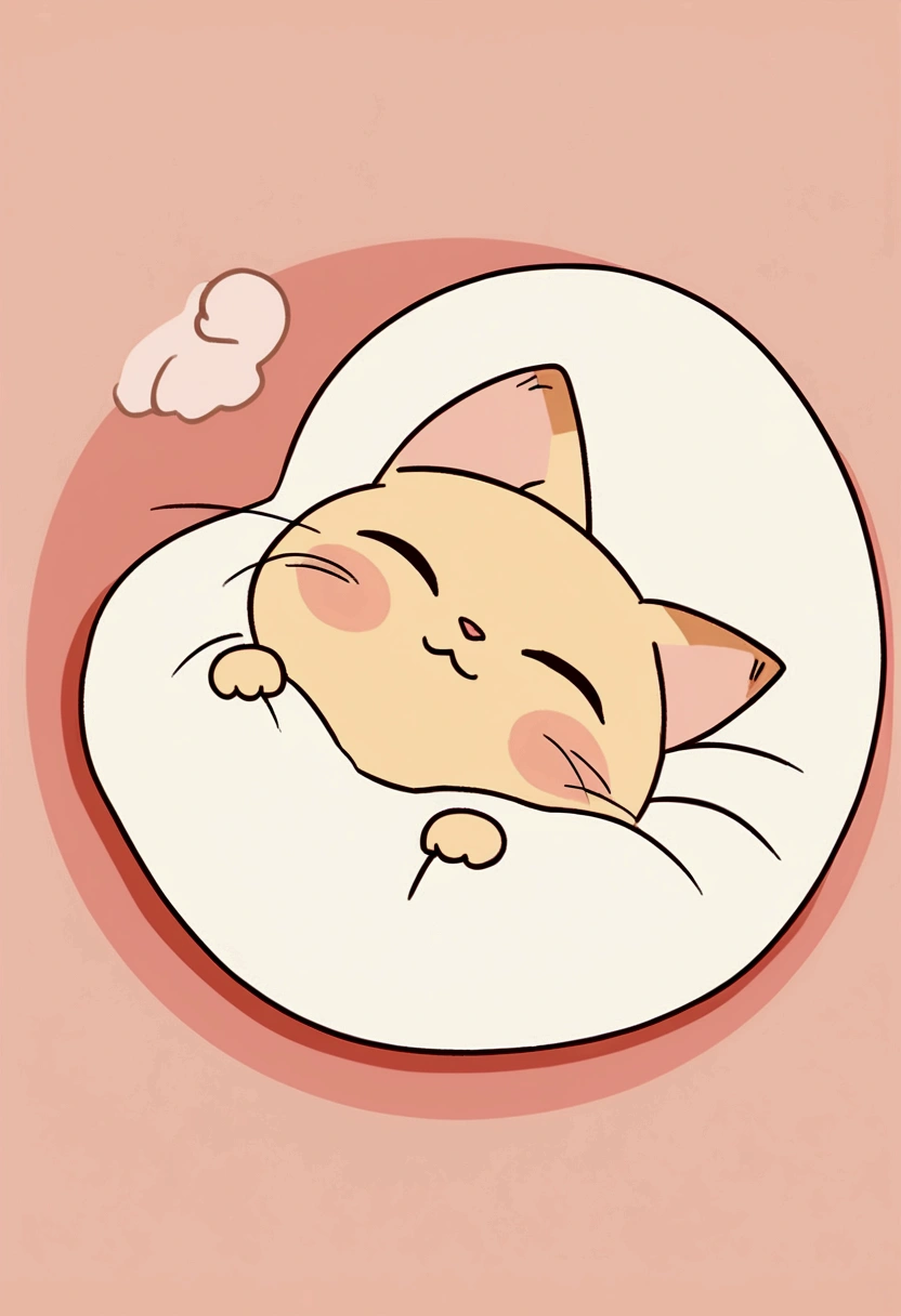 Cute kitten sleeping、No background、2D Anime Style、Flat Illustration