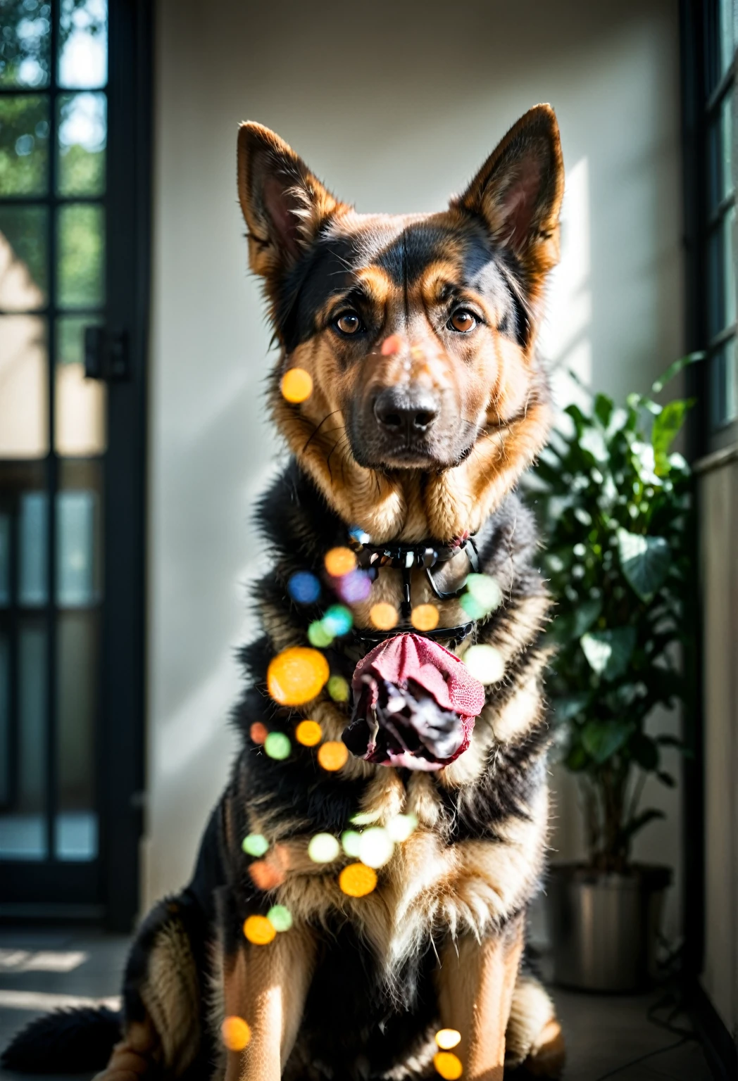 film photography style, best quality, ultra-detailed, HDR, animal photography, German shepherd color portrait, Linkedin profile picture, professional portrait photography by Martin Schoeller, by Mark Mann, by Steve McCurry, bokeh, studio lighting, canon lens, shot on dslr, megapixels, sharp focus, light grain