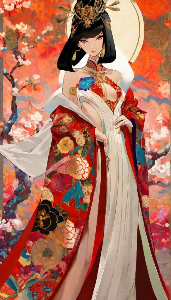 Professional fashion photography, innovative fashion design, aesthetic, best quality, high quality, masterpiece, 8K, UHD, extremely detailed, impasto, by Kilian Eng and Takeshi Koike, 
break
a beautiful women, graceful elegance, a female figure that epitomizes ultimate femininity and womanhood, nurturing aura, the scene conveys a sense of nurturing, warmth, and the powerful essence of womanhood,
break
 dynamic pose, correct anatomy, anatomically correct, perfect anatomy,
break
Abstract print blouse with a front knot detail and matching wide-leg pants designed by Fujiwara Hiroshi and Alexander McQUEEN, 
break
advanced lighting techniques, high dynamic range, vivid and accurate colors, harmonious color scheme, meticulously detailed, visually stunning, emotionally engaging, modern art influences, contemporary art,
