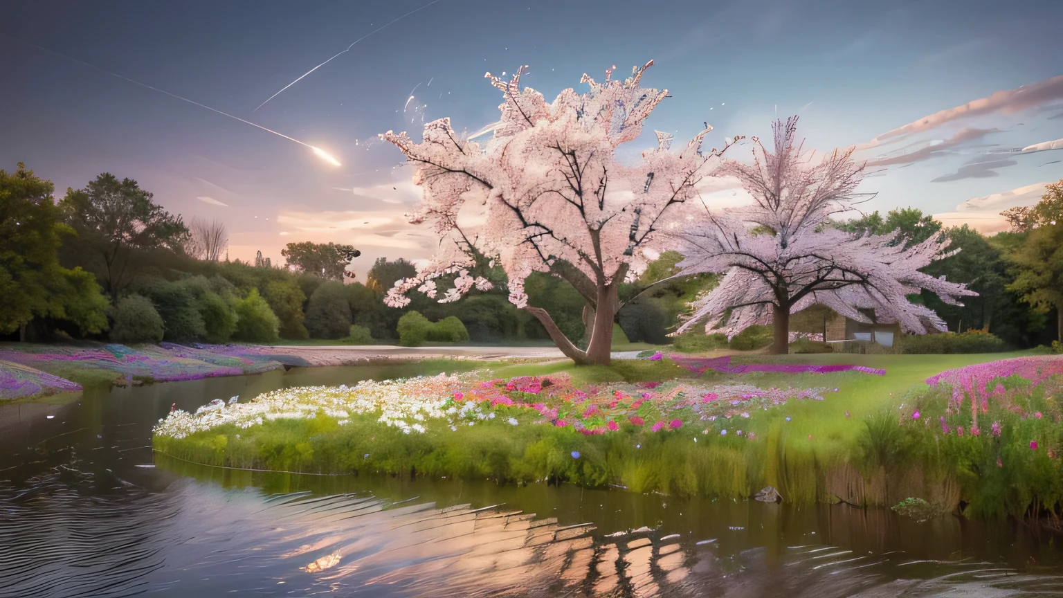 (best quality, masterpiece, ultra detailed, ultra high res, photorealistic, raw photo, absurdres, absolutely resolution), (no people:1.4), Calming images, warm colors, plants, and many flowers, late night