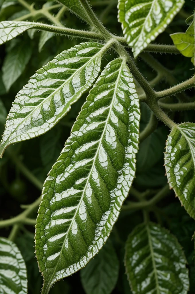 A leaf of a tomato plant with mildew disease
