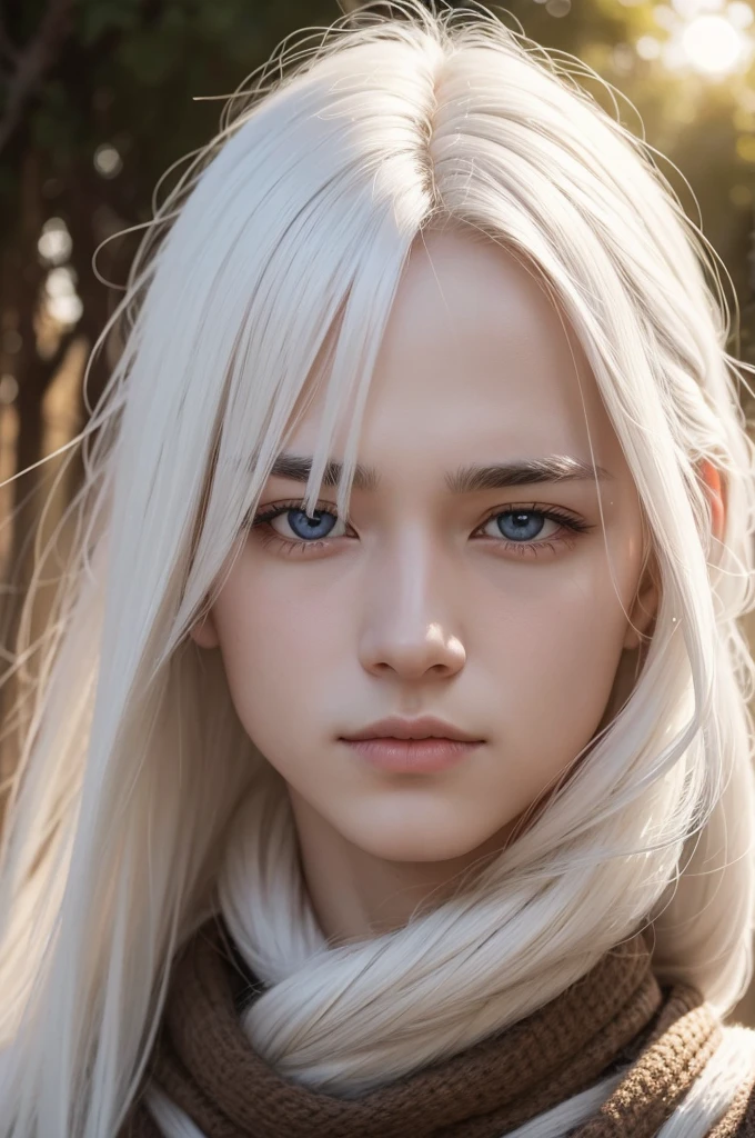 Make a picture of a man, with hair as white as wool, burning eyes, and a face as bright as the sun