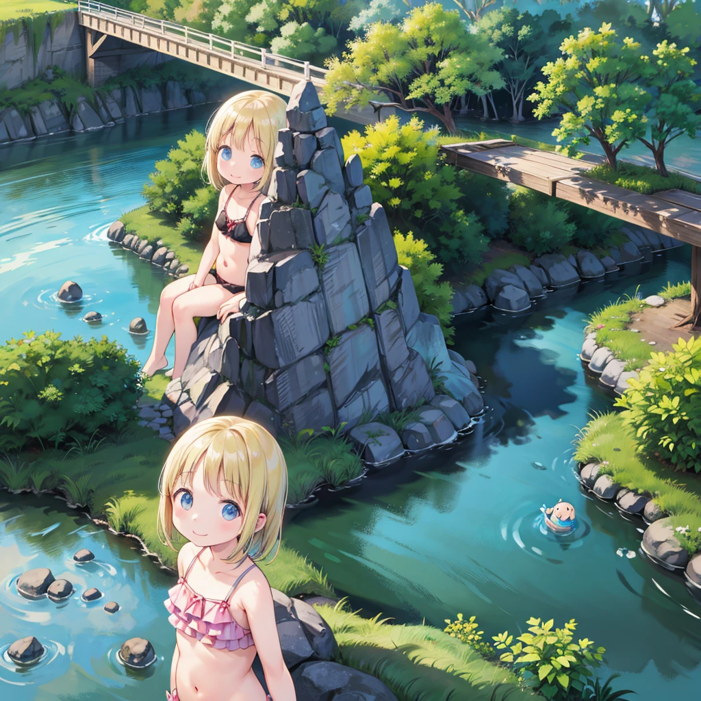 、four beautiful girls、bikini、witch, happy smile、beautiful background, (river, and fantasy), four girls,