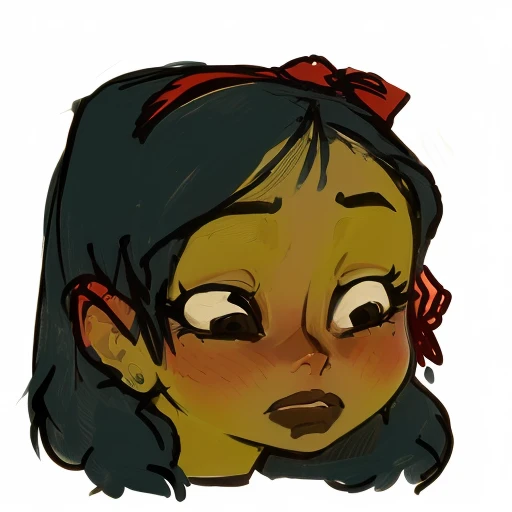 cartoon drawing of a woman with a red bow on her head, a red bow in her hair, tired haunted expression, took on ipad, digitally draw on wacom tablet, stylized portrait, colored sketch, she has a distant expression, inspired by Takehisa Yumeji, cartoon digital painting, pouty face, drawn in microsoft paint