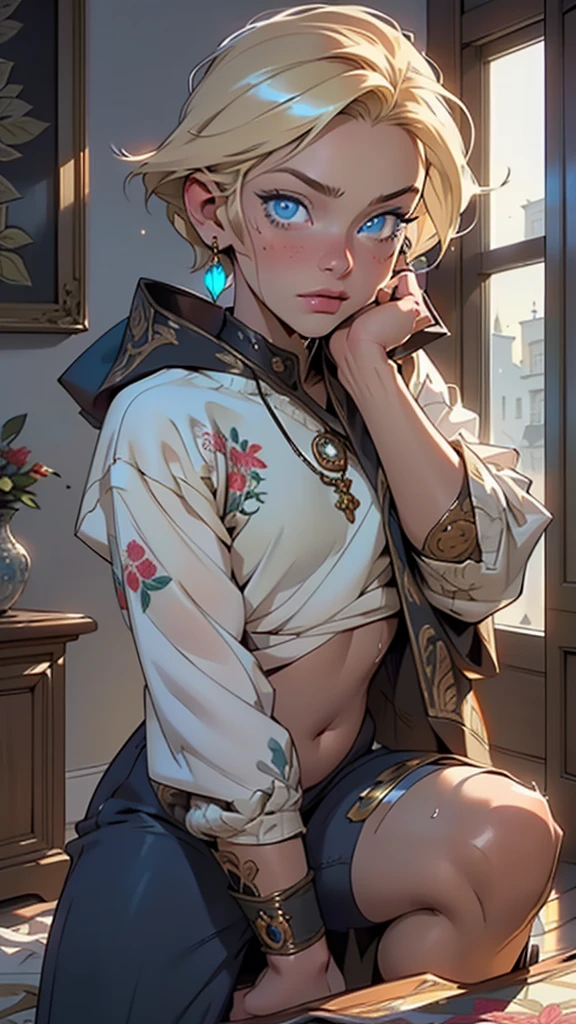 (1child:1.3,1boy:1.5),8-year-old,teenager,femboy,Libido boy,Female physiognomy,little boy,(((little boy,boy,???,??? only,,1boy,(male gender:1)))),(blonde hair:1.2),short detailed hair,(((blue_eyes:1.3))),intricate eyes,beautiful detailed eyes,symmetrical eyes,big eyes:1.5,'s chest,((??? body,a little chubby,good anatomy,accurate body proportions,detailed shota body for young boy,)),flat chest,((fat)),(((lustrous skin:1.5,bright skin: 1.5,skin tanned,shiny skin,very shiny skin,shiny body,plastic glitter skin,exaggerated shiny skin,illuminated skin,wet legs))),(detailed body),
(nsfw),
(tiny bulge on pants),Sweatshirt,sweater,(navel),(snowflake necklace), winter clothes,(((intricate outfit,intricate clothes,embroidered outfit,ornate outfit,embroidered clothes,ornate clothes))),
(dynamic pose:1.0),serious and thoughtful,man embarrassed,(centered,scale to fit dimensions,Rule of thirds),
inside,indoor,((cozy gothic room)),scenery:1.25,((intricate scenery)),((winter decorations)),
(Glossy winter ornaments),highres,sharp focus,(ultra detailed,extremely detailed),(photorealistic artwork:1.37),(extremely detailed CG unity 8k wallpaper),(((vibrant colors,vibrant theme))),(intricate),(masterpiece),(best quality),artistic photography,(photography taken by sldr),(intricate background),perfect rendered face,perfect face details,realistic face,photo realistic,analog style,((intricate detail)),(((realism))),