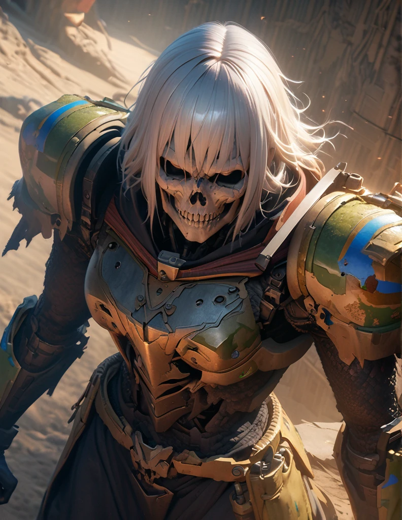 quality(8k wallpaper of extremely detailed CG unit, masterpiece, hight resolution, top-quality, top-quality real texture skin,hyper realisitic, digitial painting,increase the resolution,RAW photos,best qualtiy,highly detailed,the wallpaper),BREAK,8K, Girl standing in dark, dirty black dress, long white hair covers her face, mist, broken trees and messed landscape, skulls, skeletons, rats, horror scene, blood