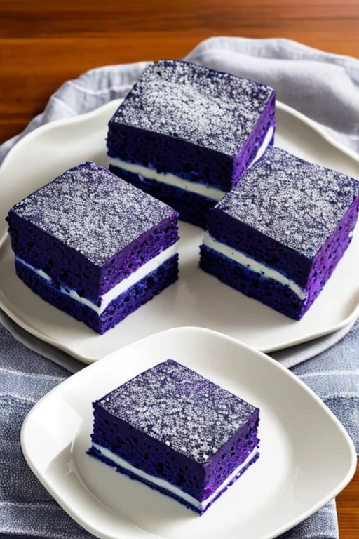 square blue cake with blueberry filling
