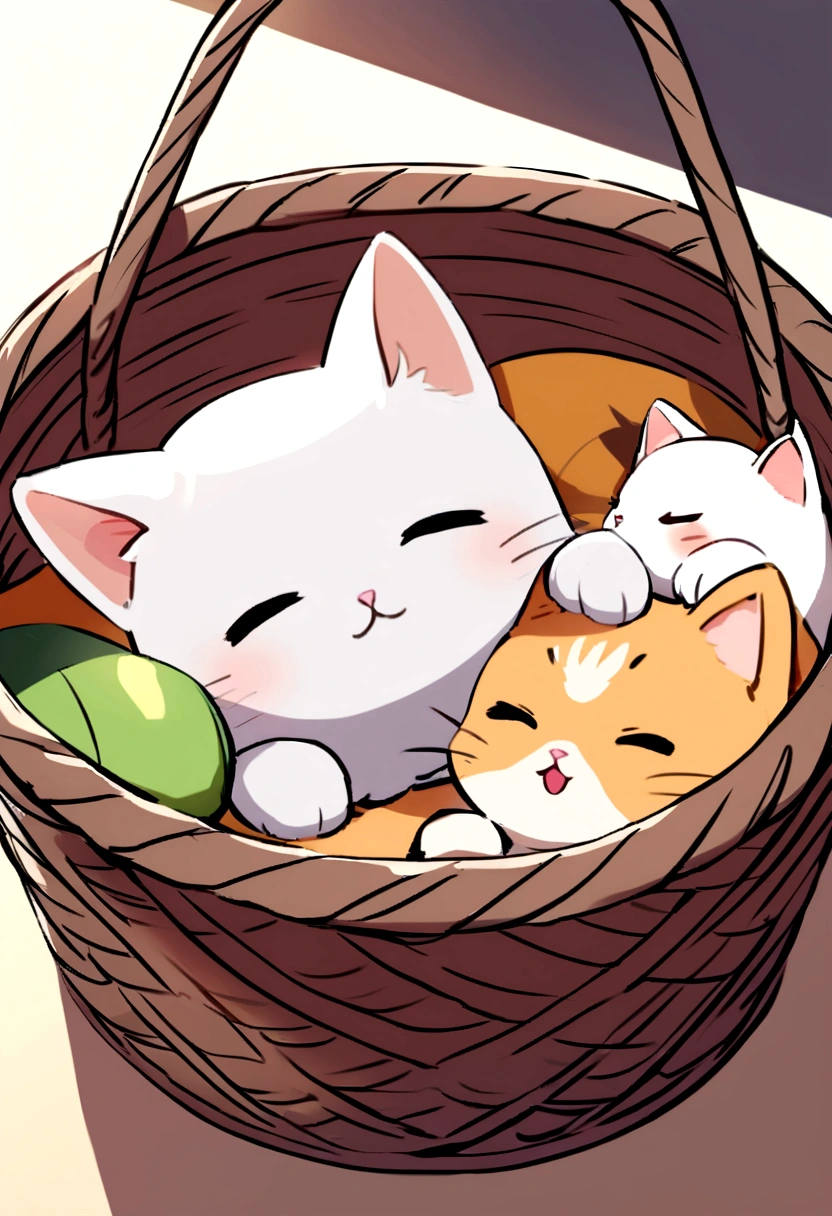 Cute cat、Are sleeping、In the basket