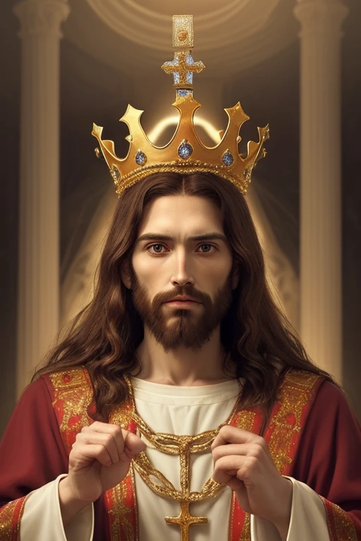 King Christ, Jesus Christ king of the universe, Jesus Christ with crown, Jesus&#39; heart, with golden royal cloak, with the imperial crown of Brazil 