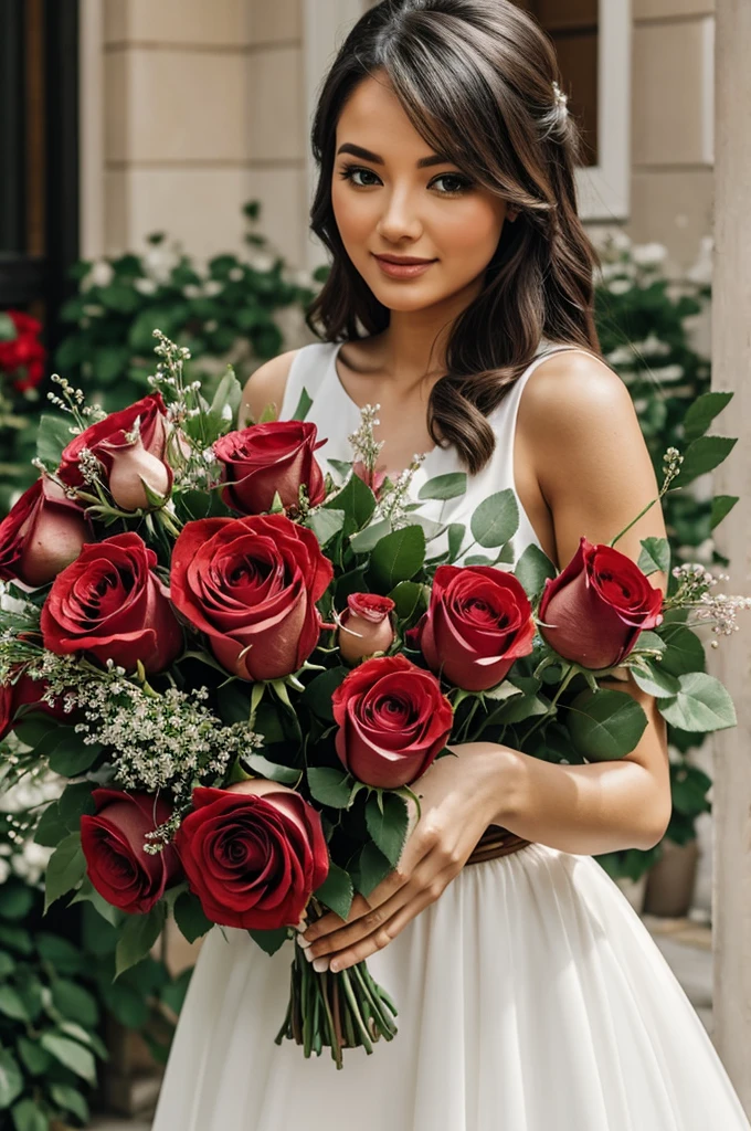 Giant bouquet of roses with woman&#39;s hands holding them