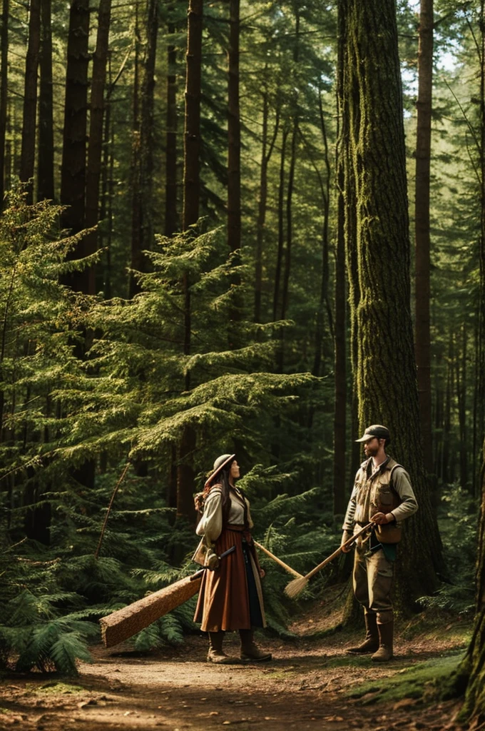 Believe me a woodcutter next to a fairy in a temperate forest