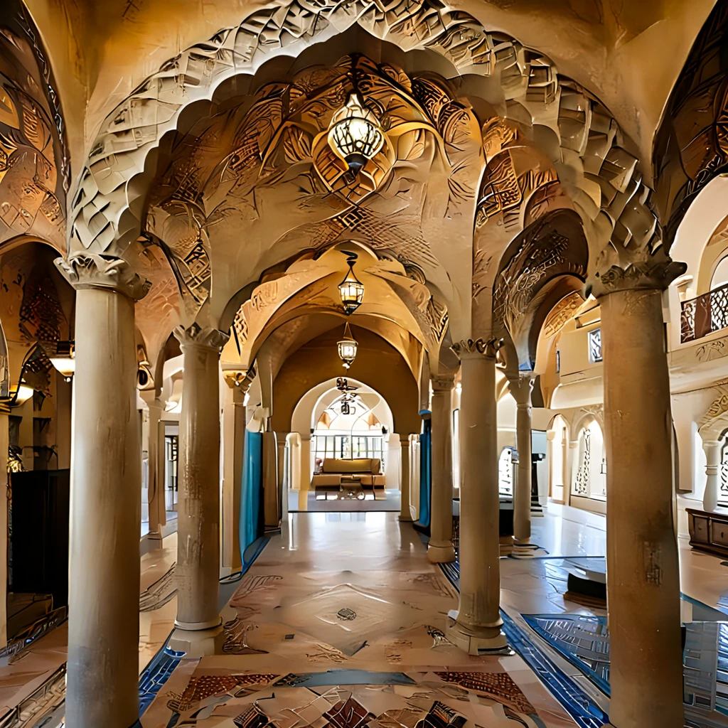 (masterpiece, top quality, best quality),(ultra-detailed, absolutely resolution),((16k, high res)),

BREAK {hyper-realistic photo of an architectural interior featuring stunning arabesque patterns. The interior should be richly decorated with intricate geometric and floral designs that cover the walls, ceilings, and floors. Use a combination of vibrant colors and gold accents to highlight the complexity and beauty of the patterns. Include elements such as grand arches, detailed mosaics, and ornate columns to enhance the grandeur of the space. Soft, ambient lighting should be used to illuminate the intricate details and create a warm, inviting atmosphere. The overall scene should be awe-inspiring, capturing the exquisite craftsmanship and beauty of arabesque architecture.}

BREAK { (produces images with information more than 40 million pixels with cinematic-like detailed textures shot on a Sony SLR).}