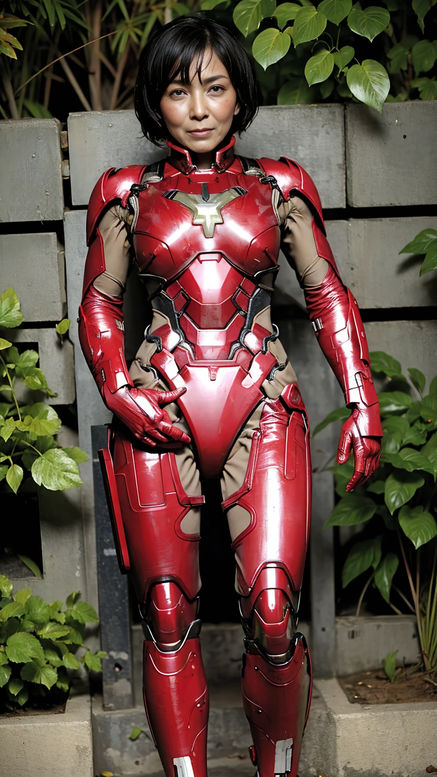Highest quality 8k Girl in a bright red Iron Man suit Middle-aged women Sweaty face Hot and tired look short hair boyish Steam coming out of my head My hair is wet with sweat The feel of black hair Full body painting My upper body is soaked I can see the vagina Lying in bed Face soaked Spread your legs garden summer