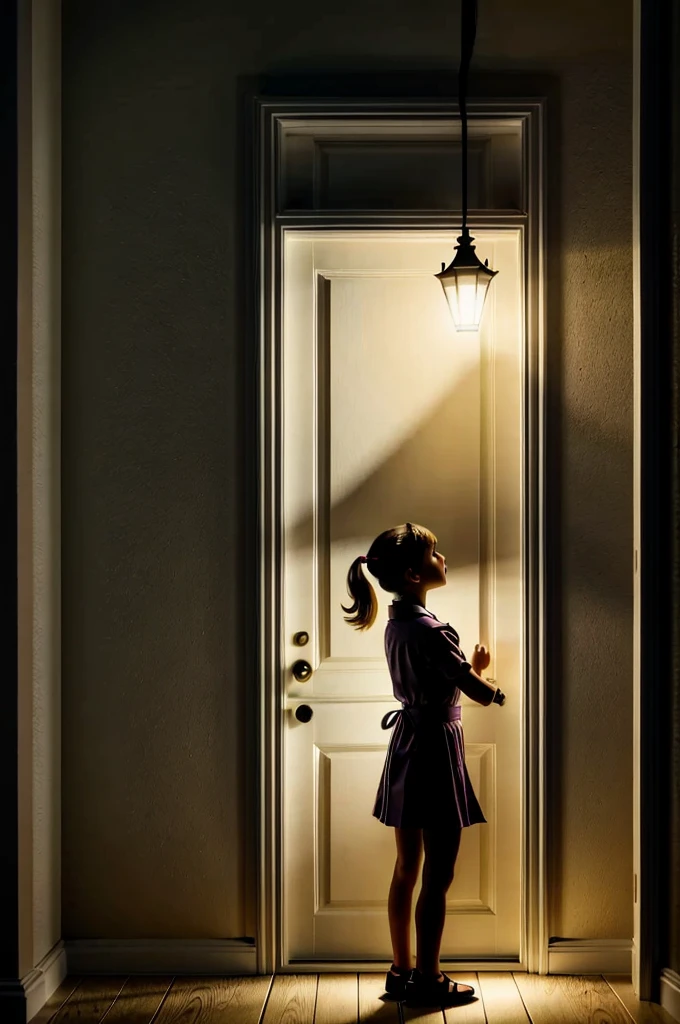 make a door in a dark room, where the filly is slightly open passing a light between her, do this in drawing