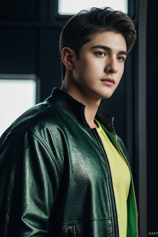 Quarter body photorealistic shots still of young Cody Christian as Archangel Raphael, wearing chartreuse green, in a high budget film, natural light photo, Canon 85L f2. 8, ISO320, 5000K colour balance, Miki Asai Macro photography, close-up, hyper detailed, trending on artstation, sharp focus, studio photo, intricate details, highly detailed, by greg rutkowski,