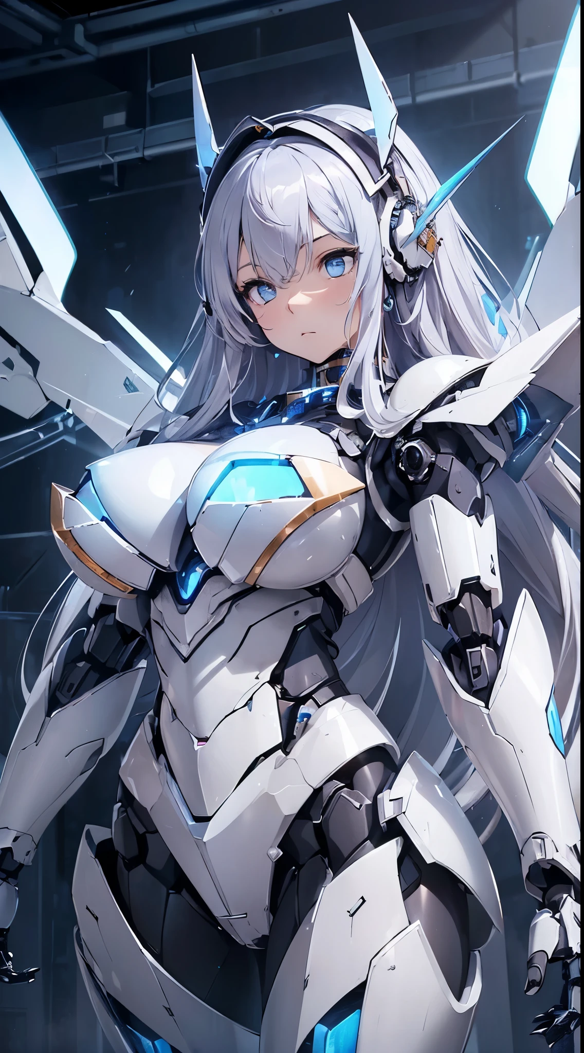 ((Looking away:1.6))、Blue shining mechanical eyes、Expressionless