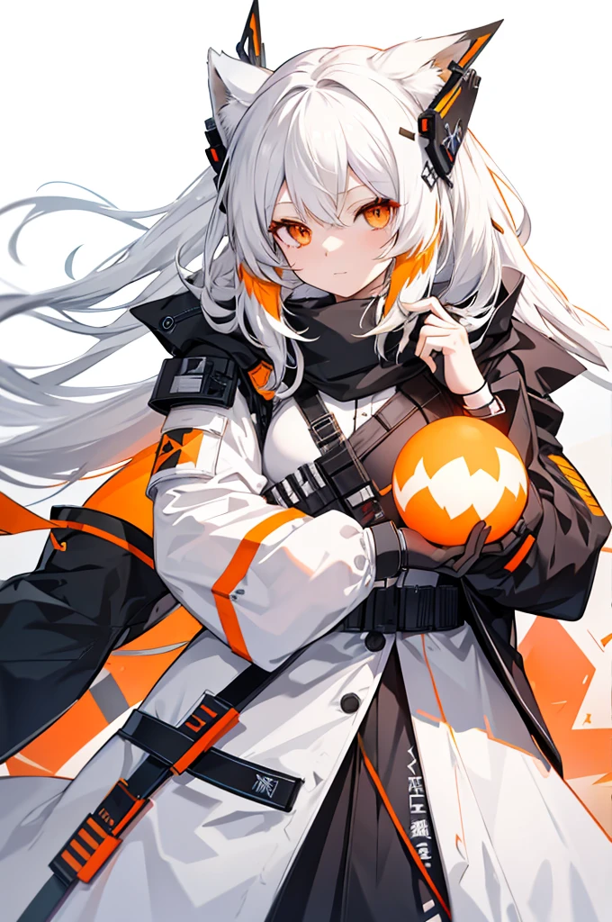 anime girl with long hair and a orangeeyes, arknights , white haired fox, girls frontline style,1girl