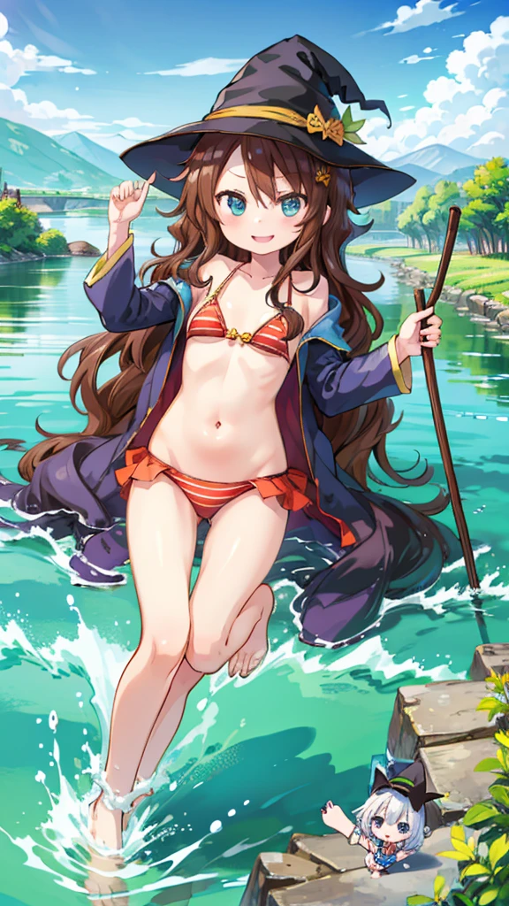 6 、four beautiful girls、bikini、witch, happy smile、beautiful background, (river, and fantasy), four girls,