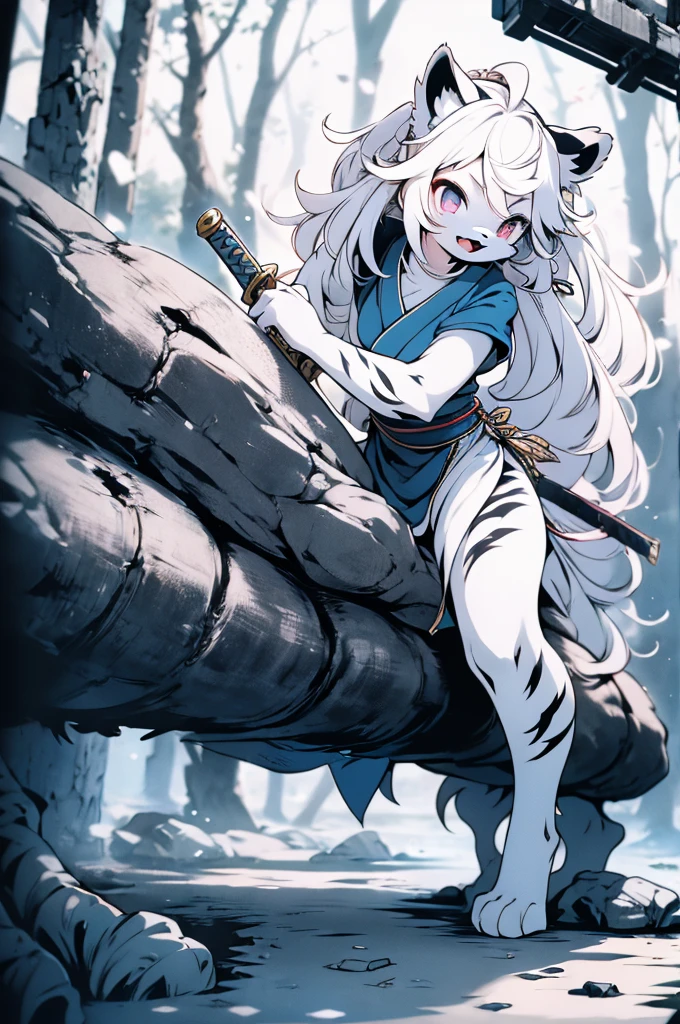 quality\(8K,Extremely detailed CG unit wallpaper, masterpiece,high resolution,top-quality,top-quality real texture skin,Surrealism,提high resolution,RAW photos,Best quality,Very detailed,,light,Ray Tracing,Golden Ratio\),furry,furry,hairy,hairy,White Tiger少女,White Tiger,White Tiger,White Tiger,tiger,White Tiger,White Tiger少女,全身White hair,White Hair,White hair,Snow background,Snow and ice theme,Hanfu,Hanfu下摆,遮住大腿的Hanfu下摆,穿着Hanfu,中式Hanfu,手持Long Sword,Sword in hand,Martial arts style,手持Long Sword的White Tiger少女,Full body close-up,Lean forward,Juhechop,Draw the Sword,Lean over,Lean forward,Girl sitting on the ground,Maiden sitting on a stone,Girl sitting on a boulder,手持Long Sword,持有Long Sword,拿着Long Sword,Long Sword,Long Sword,Long Sword,Highlight the role,Sassy,Cold,poker face,Loose long hair,Loose long hair,Cold气质,Loose long hair,Cold,Blood-red eyes,Maniac