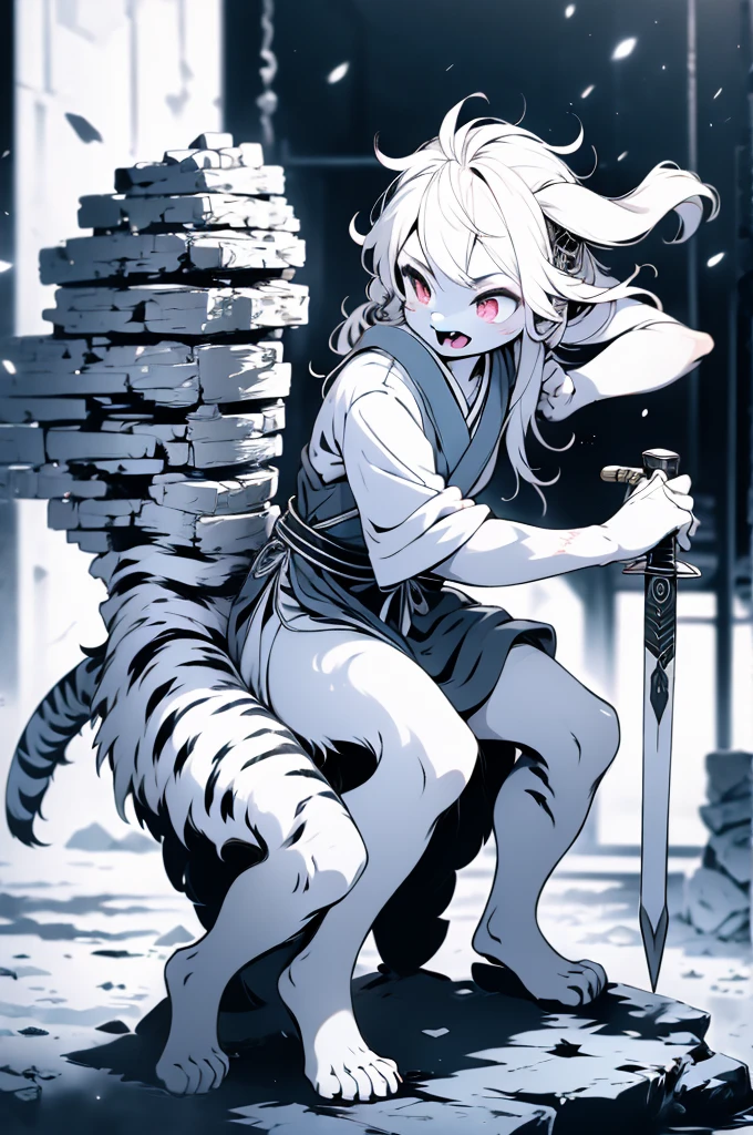 quality\(8K,Extremely detailed CG unit wallpaper, masterpiece,high resolution,top-quality,top-quality real texture skin,Surrealism,提high resolution,RAW photos,Best quality,Very detailed,,light,Ray Tracing,Golden Ratio\),furry,furry,hairy,hairy,White Tiger少女,White Tiger,White Tiger,White Tiger,tiger,White Tiger,White Tiger少女,全身White hair,White Hair,White hair,Snow background,Snow and ice theme,Hanfu,Hanfu下摆,遮住大腿的Hanfu下摆,穿着Hanfu,中式Hanfu,手持Long Sword,Sword in hand,Martial arts style,手持Long Sword的White Tiger少女,Full body close-up,Lean forward,Juhechop,Draw the Sword,Lean over,Lean forward,Girl sitting on the ground,Maiden sitting on a stone,Girl sitting on a boulder,手持Long Sword,持有Long Sword,拿着Long Sword,Long Sword,Long Sword,Long Sword,Highlight the role,Sassy,Cold,poker face,Loose long hair,Loose long hair,Cold气质,Loose long hair,Cold,Blood-red eyes,Maniac