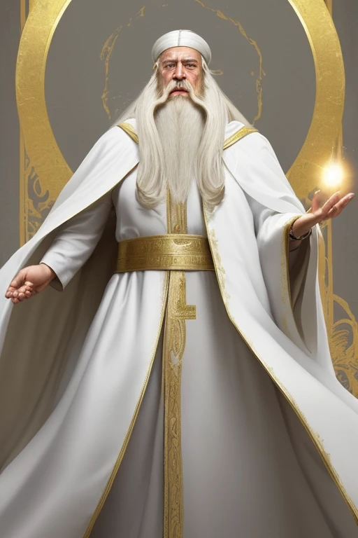 God Father, Old man with a long beard, long white hair, white cloak with gold details, CREATING the world