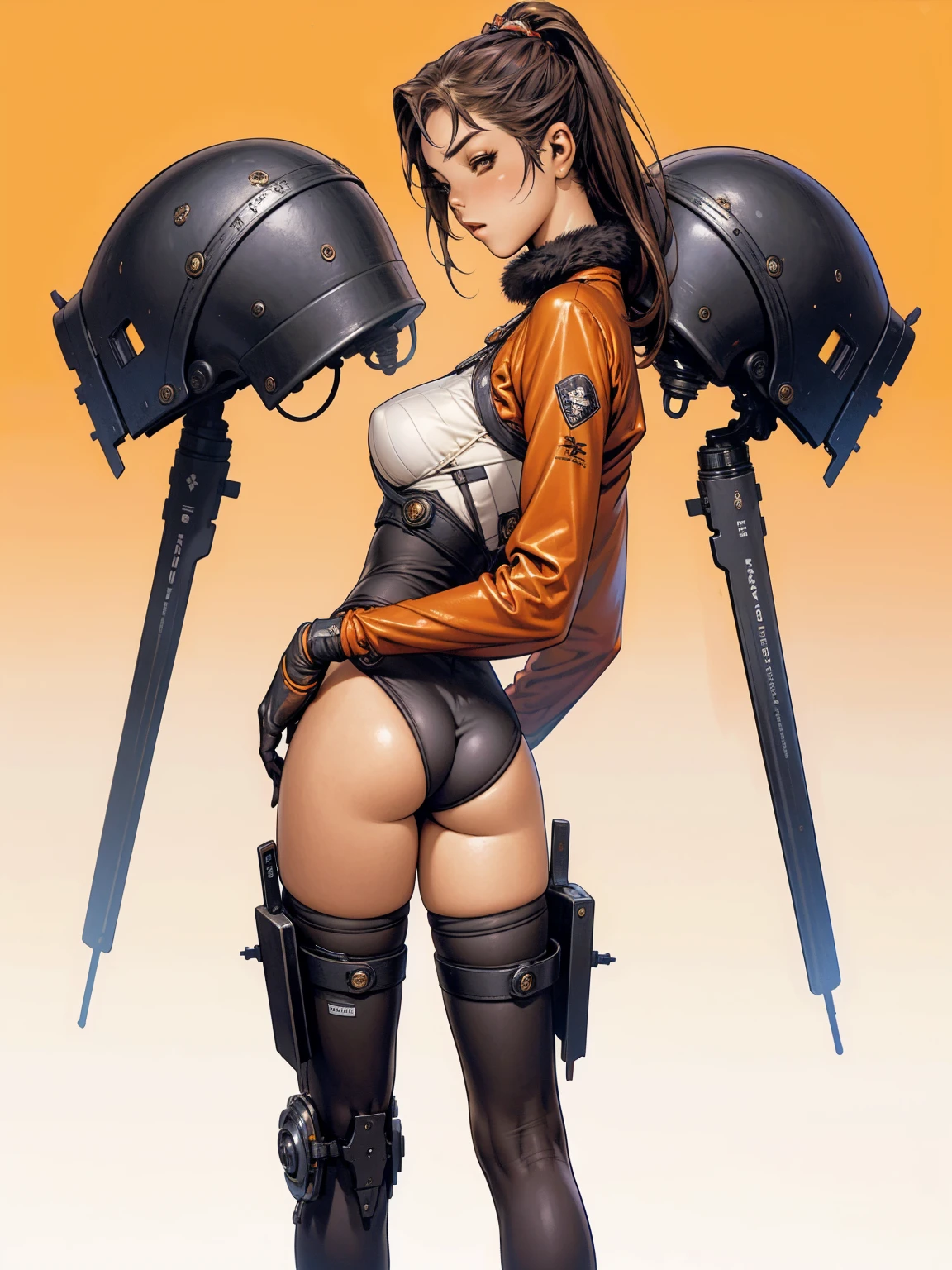 (((Red suit))), (((back view))), (((dental floss))), (((perfect ass))), (((best qualityer: 1.4))), (((standing backwards))), (((DuneWalker))), (((post-apocalypse))), (Unbeatable masterpiece), (hiper HD),(CG 8k hyper-realistic), (((breasts big))), (((hyper feminine))), sensuous girl, (bob hair with straight bangs), ((( sculptural body ))), (((1 girl))), 20 year anime girl with perfect body, Beautiful and well-groomed face, slanted eyes, muscular body:1.2, costume with textured details in pixel art, (Head to thigh photos),modern samurai pants, Complex equipment, rot, cerulean, yellow, orange, Violette, long pants,Tight, dark clothes,With white stars and white stripes, Metal parts in armor, afro girl, (((standing alone))), pirralha violent, (((14歳))), sensuous, pose de atitude, work of art, post-apocalypse, (((manga style))), Bounty Hunter, violent, Manic, the way you want, slenderbody, thin but strong, perfectbody, roupa moderna, Advanced technology, short shorts with checkered pattern in red and black, fur collar jacket, sleeves with vertical striped pattern, neutral background
