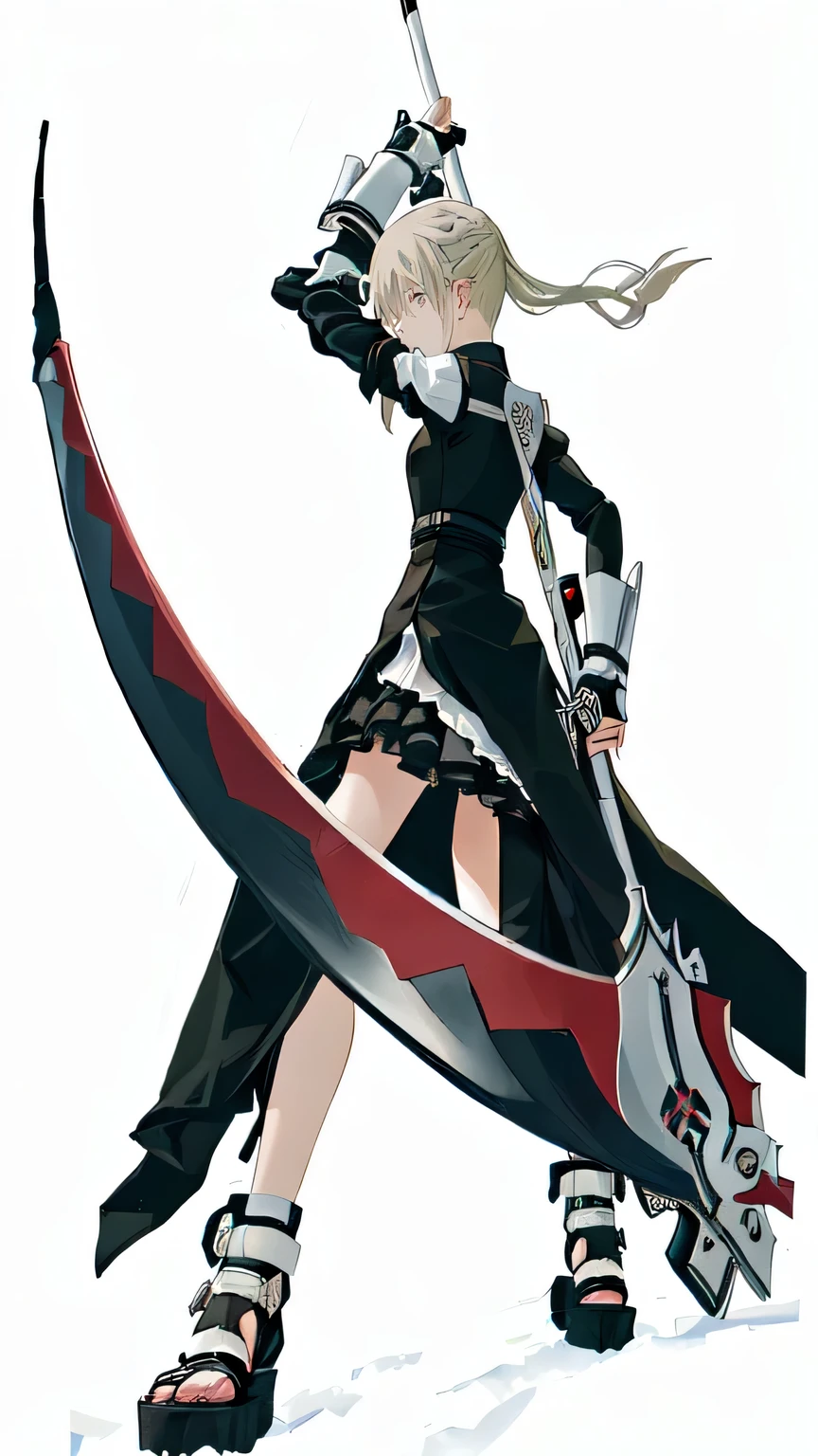 a close up of a person holding a sword and a sword, soul eater, 2 b, 2b, wielding scythe, female action anime girl, huge scythe, inspired by Kamisaka Sekka, anime style”, last exile, ****sh, anime maid  ss military, inspired by Li Chevalier, konachan, killy from blame!