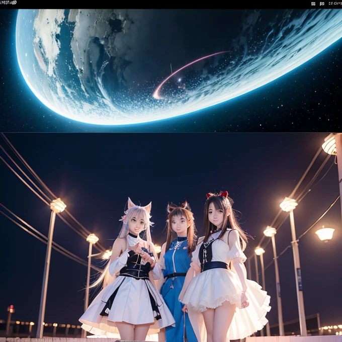 RAW, masterpiece , ultra detailed photograph , (8k, RAW photo:1.2) , best quality, ultra high res, photorealistic , moonlight , full body portrait of ((wet)), group of four stunningly beautiful 30 year old woman , ( corneo_yor_forger ), ( laugh512 : 1.1 ) , dynamic posing, wearing ((see through lace skirt)) , ( swept bangs : 1.2 ) , ( deep cleavage), vibrant eyes , (view from_below ) , She learned to surf, determined , at ( A terraformed colony on a previously uninhabitable planet : 1.4) , messy, ornate, Soft colors , ((high detailed skin, realistic skin details)), (visible pores : 0.3) , 8k uhd, dslr, high quality, photorealism, lomography , at ( A mysterious, uncharted galaxy ), view from behind , (HDR:1.2) ,