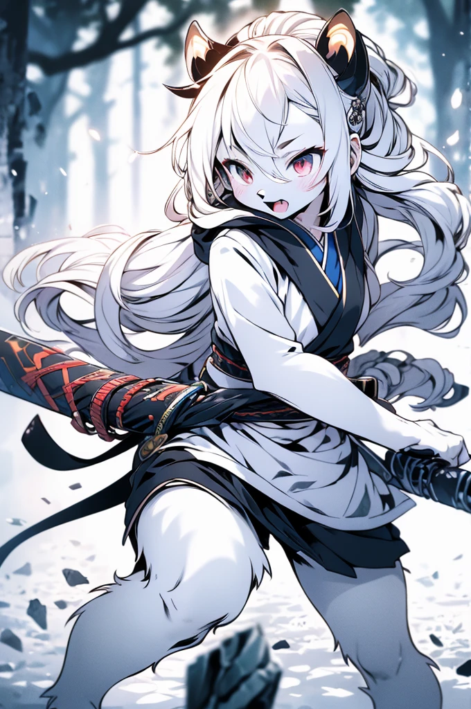 quality\(8K,Extremely detailed CG unit wallpaper, masterpiece,high resolution,top-quality,top-quality real texture skin,Surrealism,提high resolution,RAW photos,Best quality,Very detailed,,light,Ray Tracing,Golden Ratio\),furry,furry,hairy,hairy,White Tiger少女,White Tiger,White Tiger,White Tiger,tiger,White Tiger,White Tiger少女,全身White hair,White Hair,White hair,Snow background,Snow and ice theme,Hanfu,Hanfu下摆,遮住大腿的Hanfu下摆,穿着Hanfu,中式Hanfu,手持Long Sword,Sword in hand,Martial arts style,手持Long Sword的White Tiger少女,Full body close-up,Lean forward,Juhechop,Draw the sword and cut,手持Long Sword,持有Long Sword,拿着Long Sword,Long Sword,Long Sword,Long Sword,Highlight the role,Sassy,Cold,poker face,Loose long hair,Loose long hair,Cold气质,Loose long hair,Cold,Blood-red eyes,Maniac
