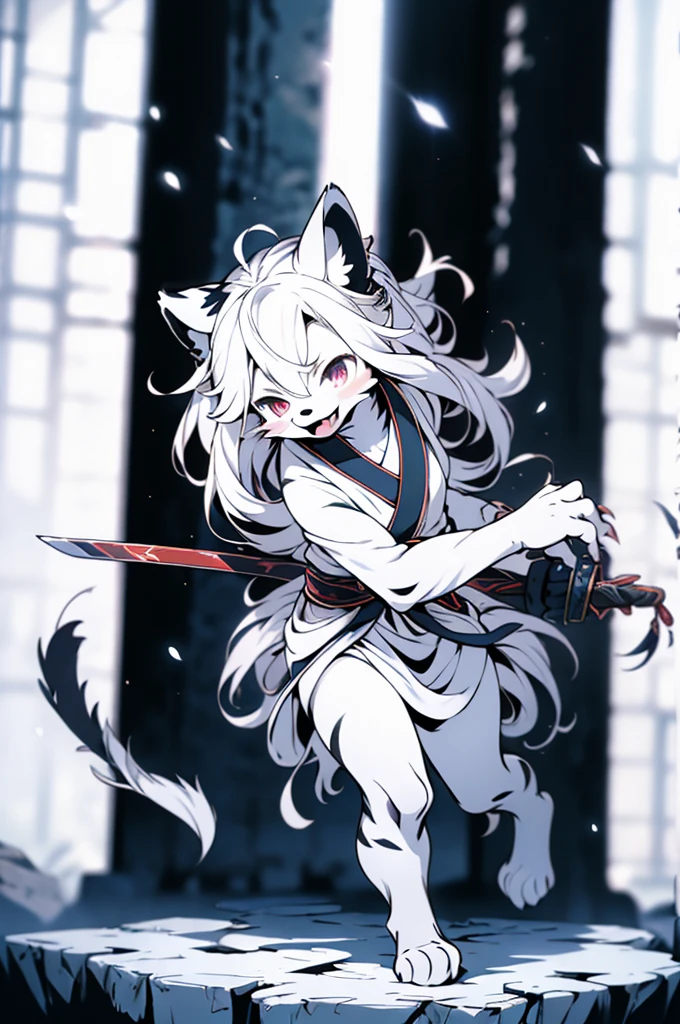 quality\(8K,Extremely detailed CG unit wallpaper, masterpiece,high resolution,top-quality,top-quality real texture skin,Surrealism,提high resolution,RAW photos,Best quality,Very detailed,,light,Ray Tracing,Golden Ratio\),furry，furry，hairy，hairy，White Tiger少女，White Tiger，White Tiger，White Tiger，tiger，White Tiger，White Tiger少女，全身White hair，White Hair，White hair，Snow background，Snow and ice theme，Hanfu，Hanfu下摆，遮住大腿的Hanfu下摆，穿着Hanfu，中式Hanfu，手持Long Sword，Sword in hand，Martial arts style，手持Long Sword的White Tiger少女，Full body close-up，Lean forward，Juhechop，Draw the sword and cut，手持Long Sword，持有Long Sword，拿着Long Sword，Long Sword，Long Sword，Long Sword，Highlight the role，Sassy，Cold，poker face，Loose long hair，Loose long hair，Cold气质，Loose long hair，Cold，Blood-red eyes，Maniac