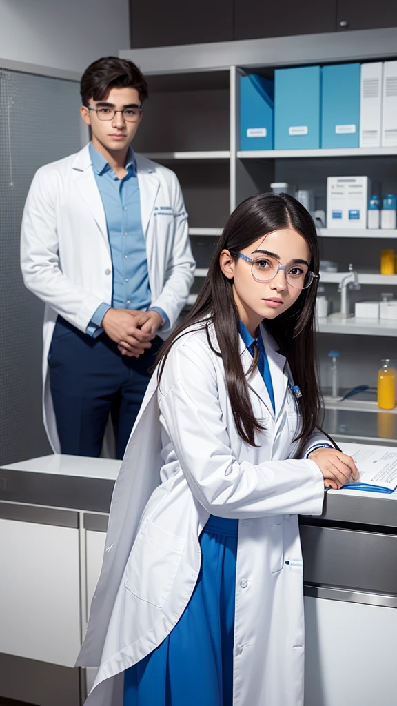 Viñeta 2: 
Ana, : Hello, Luis! Today we will learn about acids and bases.
(Ana with lab coat and protective glasses)