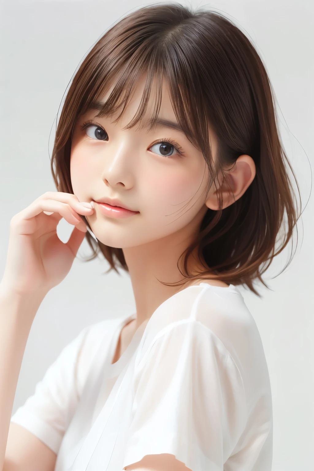 smile、(((ultimate beauty portrait)))、((glowing skin))、1 girl、Beautiful Japanese 30 year old woman、bright look、((brown hair))、()、((Big eyes that shine like jewels))、plat、radiant and radiant skin、(short hair)、eyeliner、((masterpiece、quality、Super detailed、movie light、intricate details、High resolution、very detailed))、this background、8 cool、Digital single-lens reflex camera、soft light、高quality、film grain、XT3 、shallow vision deep vision、natural soft light、Kamimei、bust very big、The camera angle looks subdued、Image from head to feet、pink underwear、Lying on your back on the bed