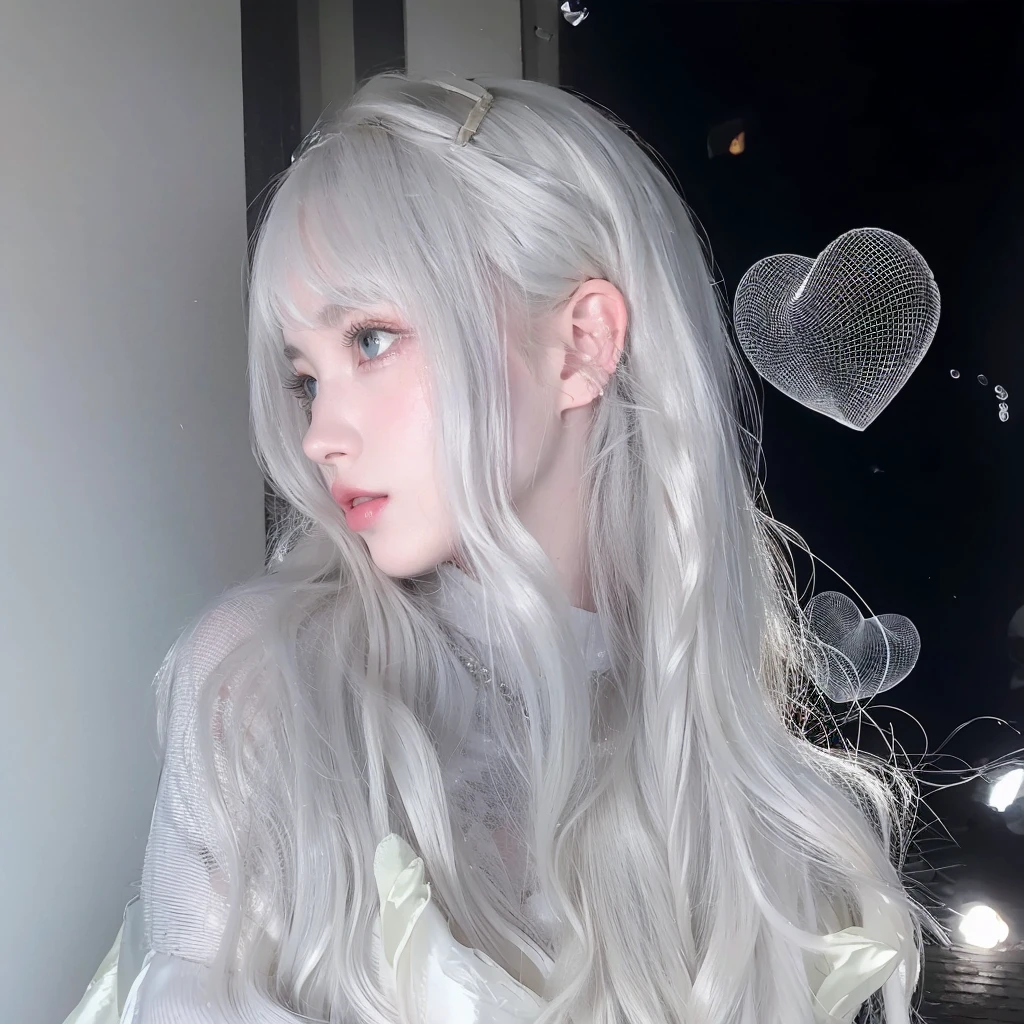 White long curly hair,Natural and beautiful hair,The background is simple, clean and beautiful
