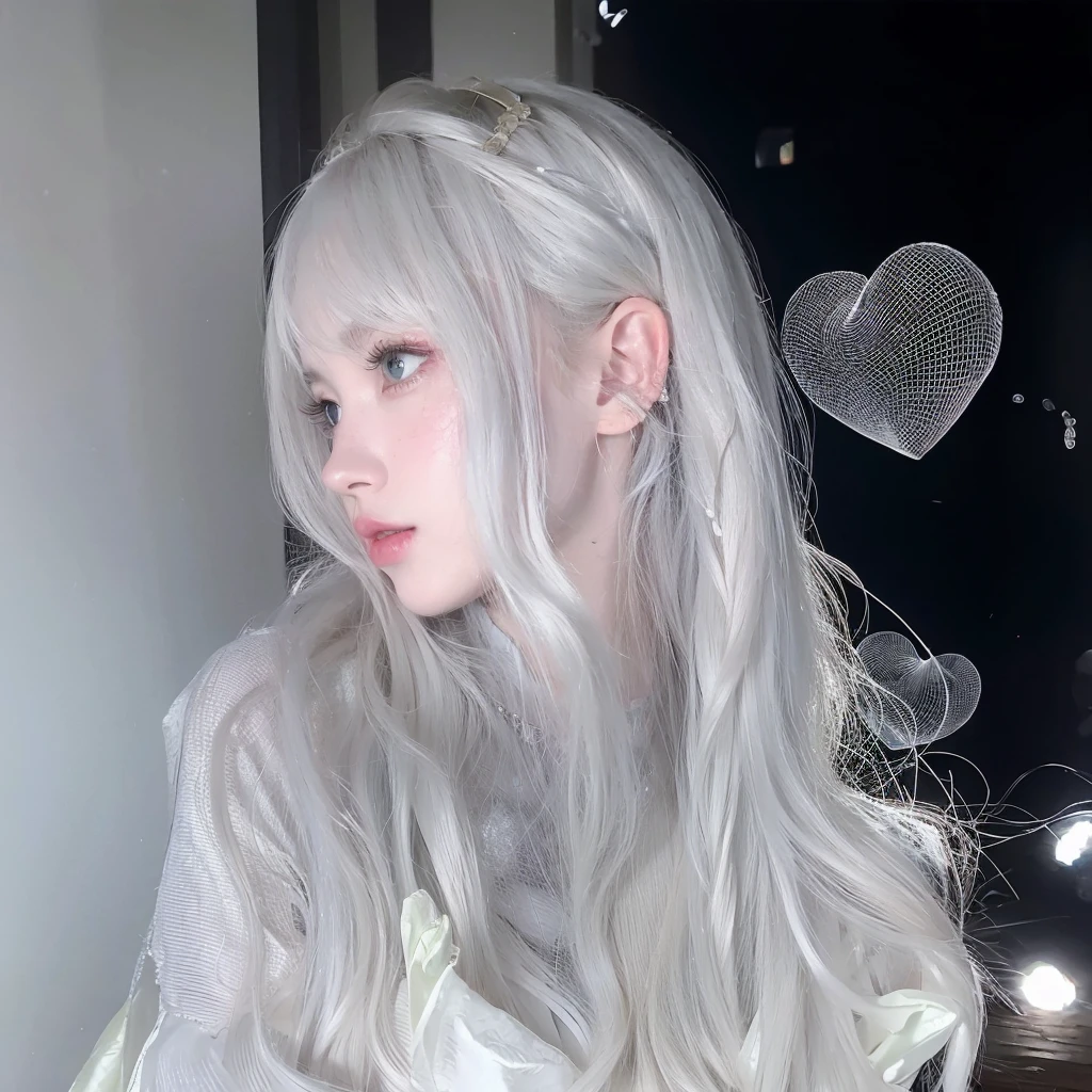 White long curly hair,Natural and beautiful hair,The background is simple, clean and beautiful