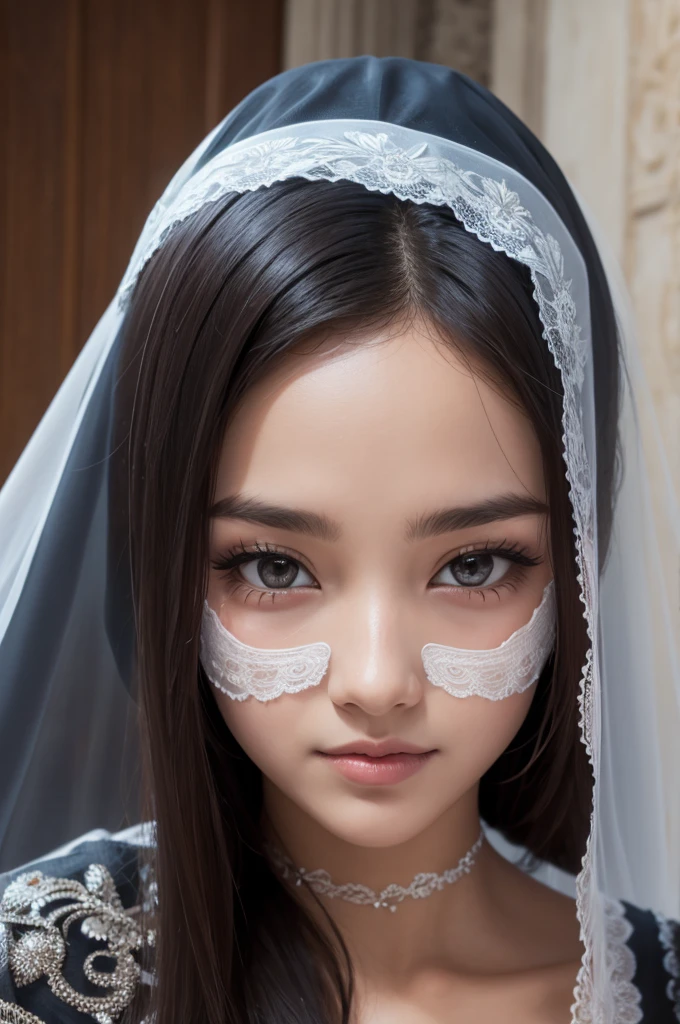 One with a veil on her face 